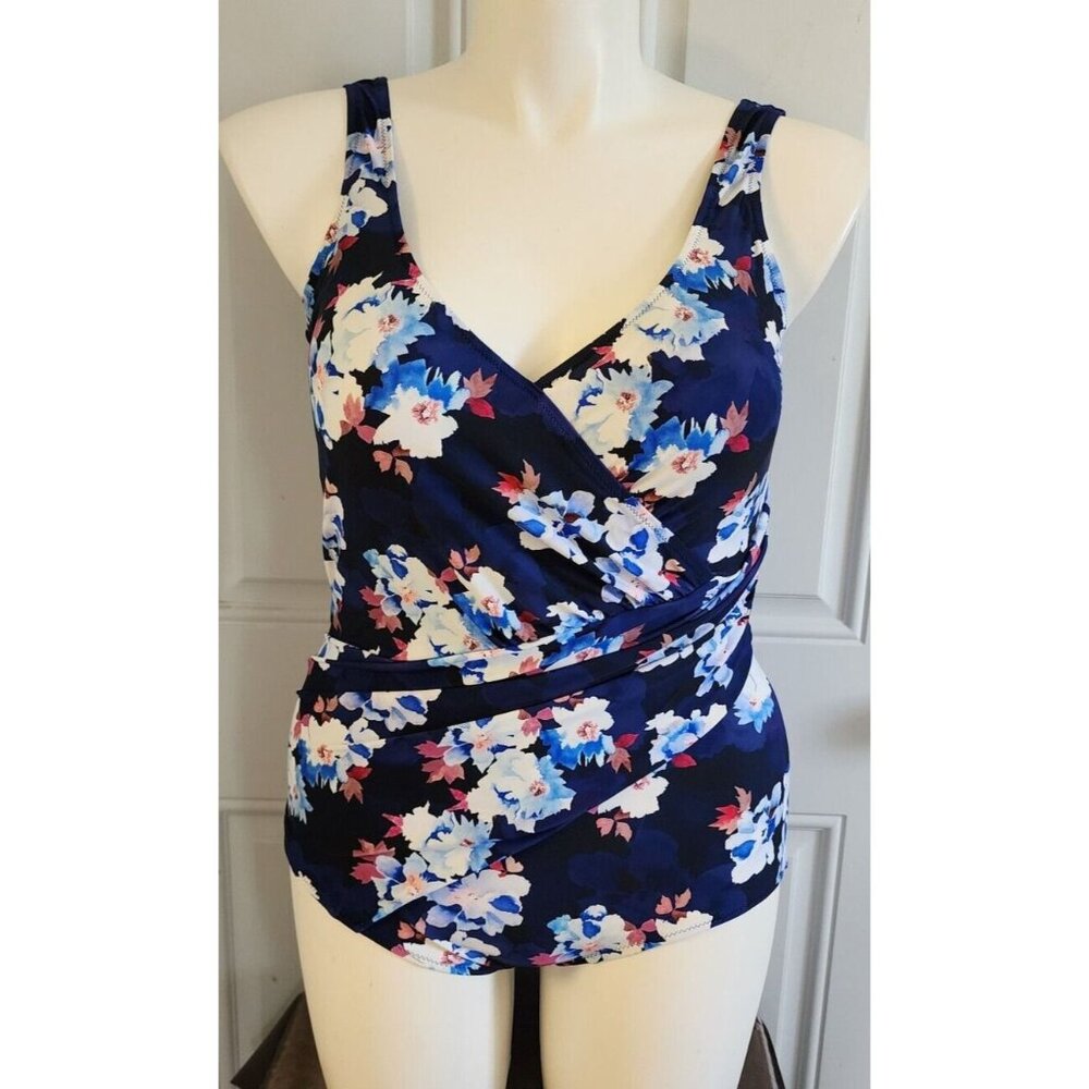 Seekers Essentials Australia Women's V Neck Wrap One Piece Swimsuit Floral Sz 16